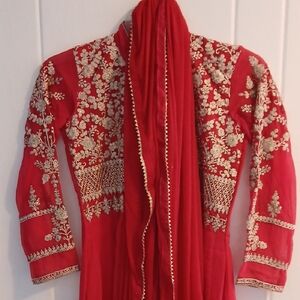 Red Dress with Gold Embroidery